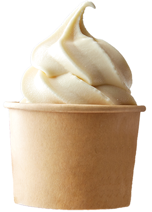 茶色の紙カップに巻かれた白いソフトクリーム。普通サイズ。