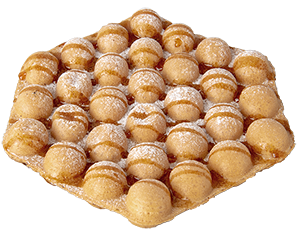 黒ゴマが入ったバブルワッフル。粉糖が軽くかかっている。